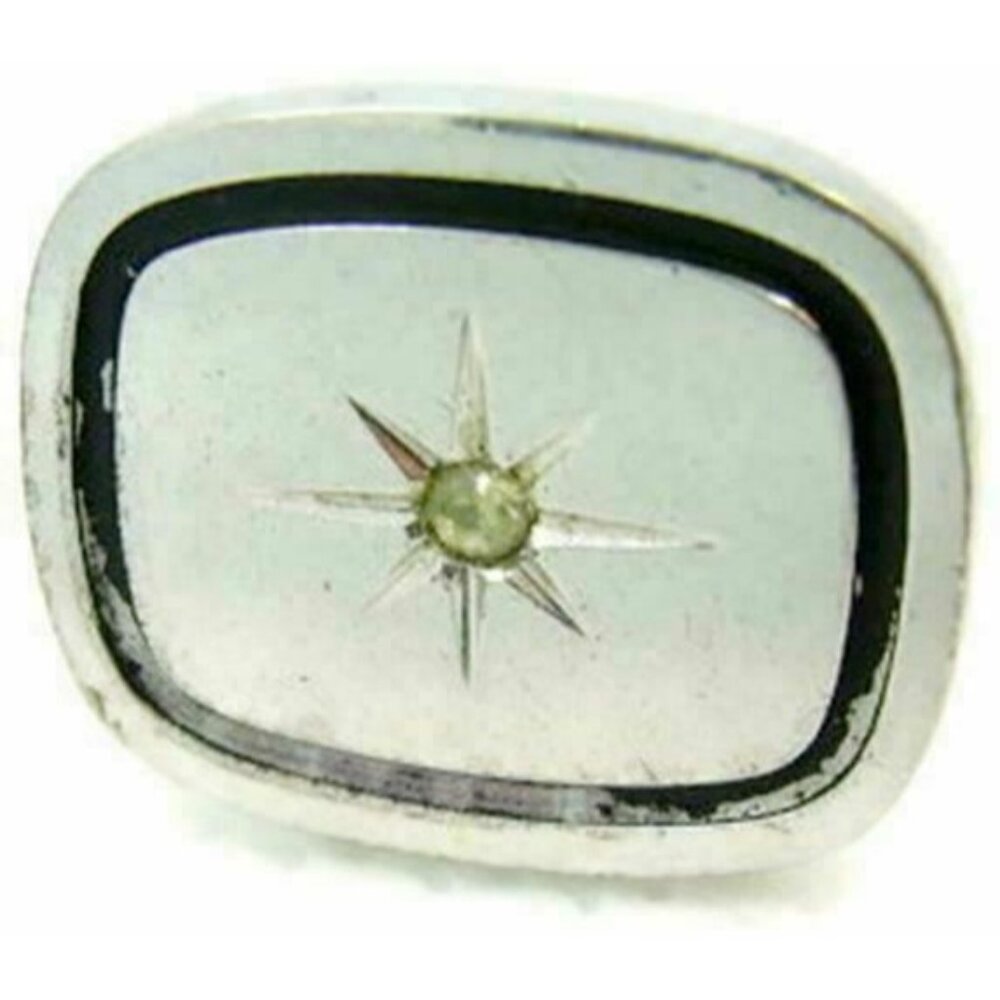 Men Vintage Cufflinks Rectangle Black Enamel Star Center Bullet Silver To - Picture 7 of 12